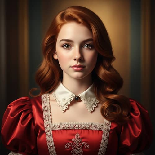 Elegant Portrait of a Red-Haired Girl in Historical Dress