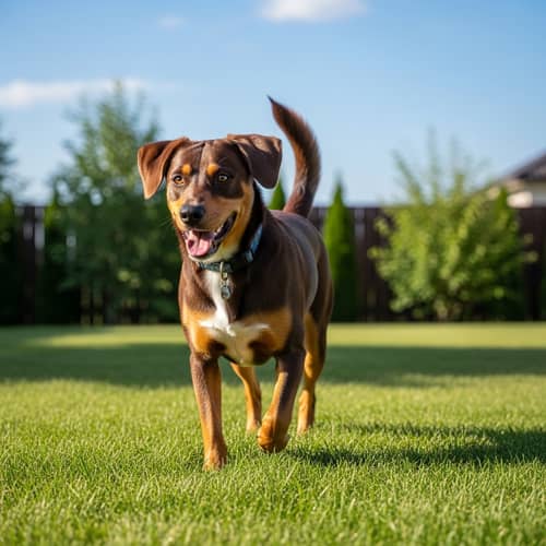 Lively Medium-Sized Domestic Dog | Joyful Backyard Scene
