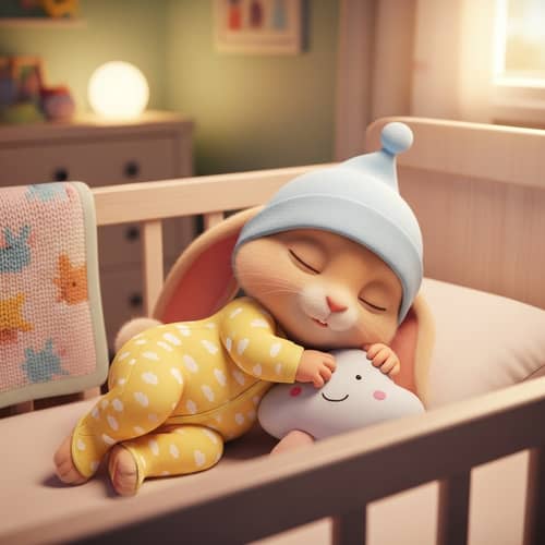 Adorable Baby Bunny Sleeping in Crib