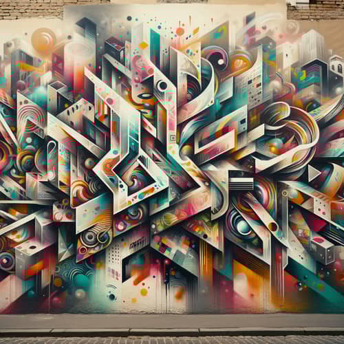 Vibrant City Graffiti Art: Abstract Shapes, Geometric Designs