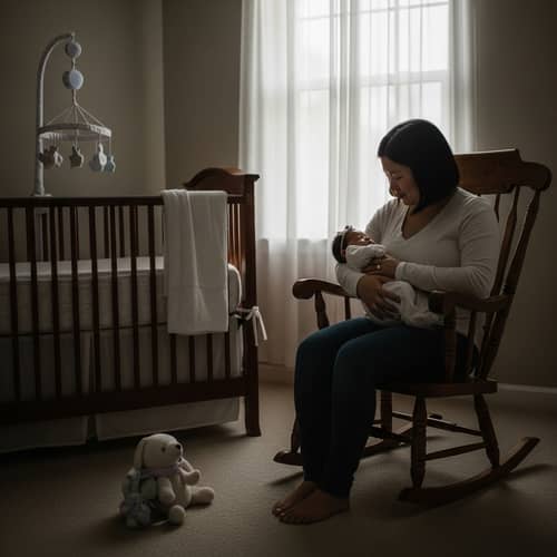 Serene Nursery Room with Parent and Newborn Daughter