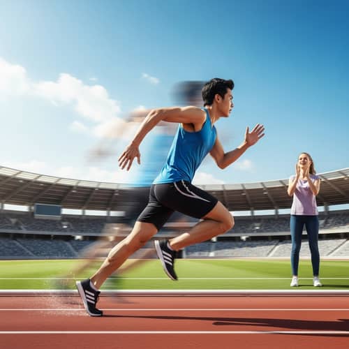 Captivating Slow Motion Scene: Asian Male Athlete Running with Blurred Outlines