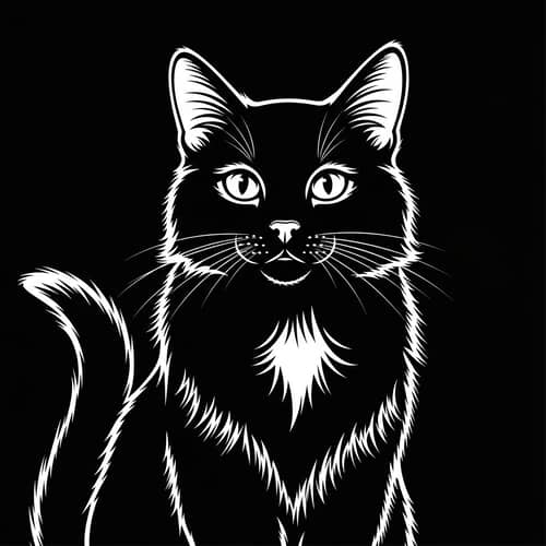 Striking Black Cat Icon with White Accents