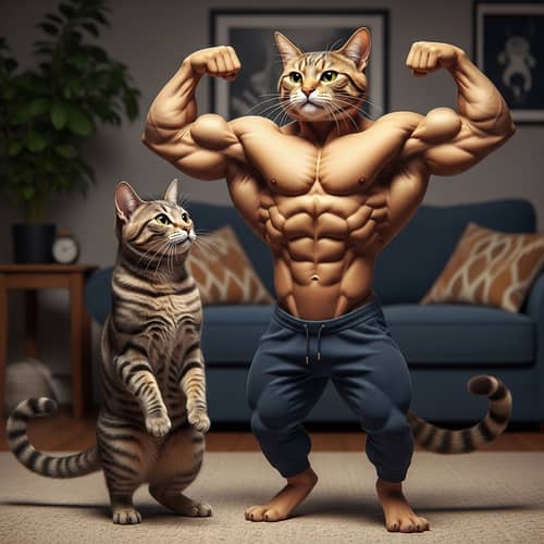Muscular Cat and His Girlfriend - Feline Love