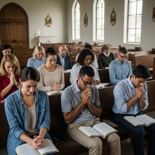 Diverse Church Study Group in Mediterranean Style Interior