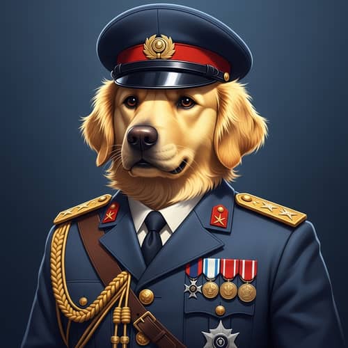 Anthropomorphic Furry Golden Retriever Military Portrait