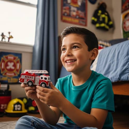 Young Hispanic Boy Dreaming of Becoming a Firefighter