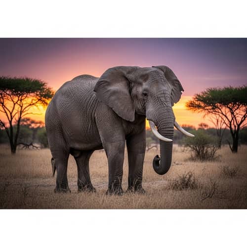 Majestic African Elephant in Savanna at Sunset