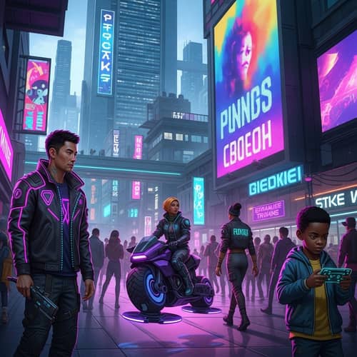 Vibrant Cyberpunk City: People & Neon Art