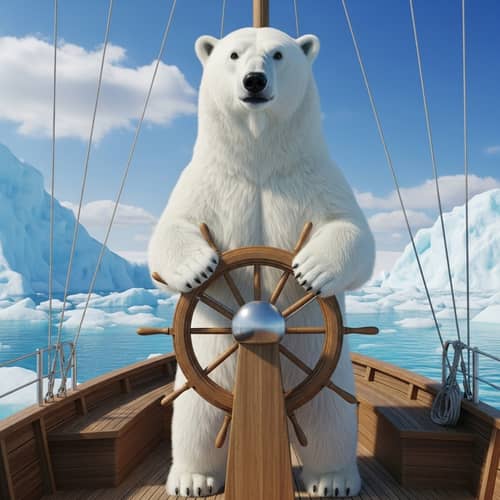 Majestic Polar Bear Navigating Icy Waters | Sailboat Adventure