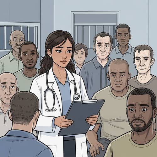 Empathetic Female Hispanic Psychiatrist in Diverse Ward Sketch