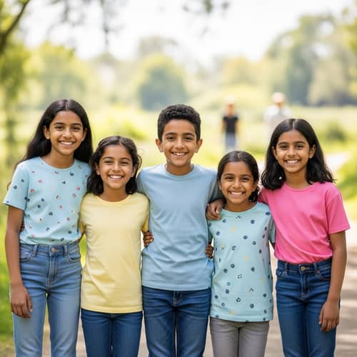Middle-Eastern Boy and South Asian Sisters Family Portrait