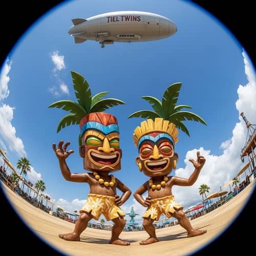 Tiki Twins: Vibrant Vintage Travel Poster Characters