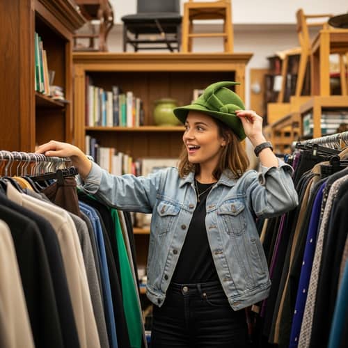 Vintage Clothing Shopping: Mid-20s Woman in Denim Jacket