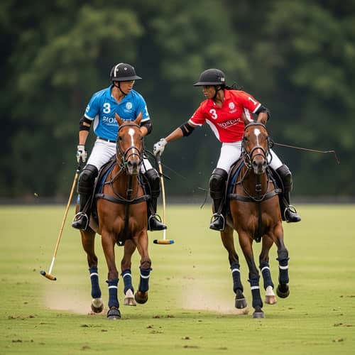 Intense Polo Match: Asian vs Black Player Showdown