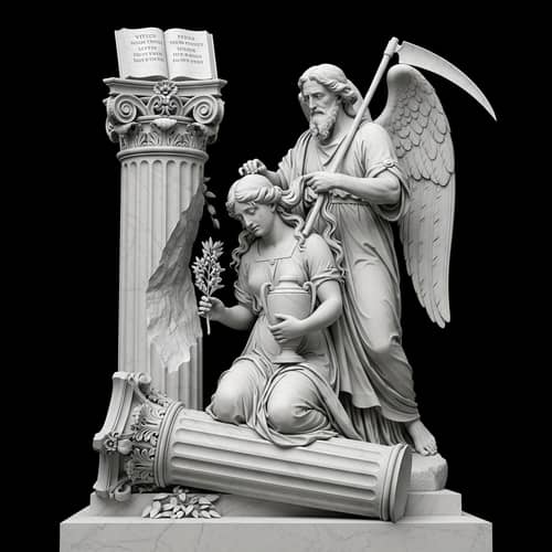 Marble Monument Depicting Symbols of Freemasonry