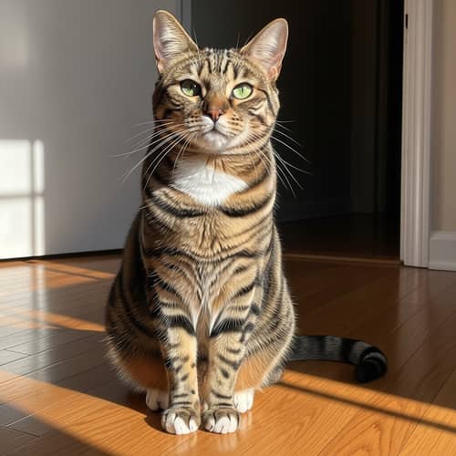 Realistic Domestic Short-Haired Cat - Vibrant and Marbled
