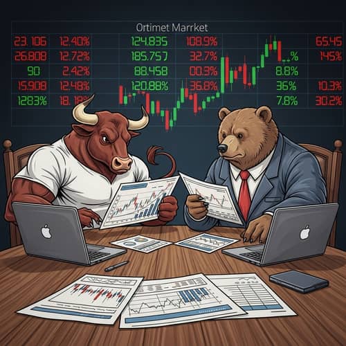 Bull and Bear Trading: High-Stakes Scenario with Stock Market Symbols