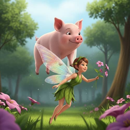 Whimsical Pig and Garden Fairy in Playful Harmony