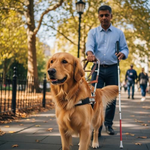 Trained Golden Retriever Guide Dog Assistance | South Asian Male