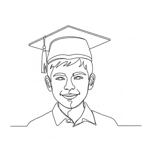 Young Boy in Graduate Hat - Continuous Line Sketch Art