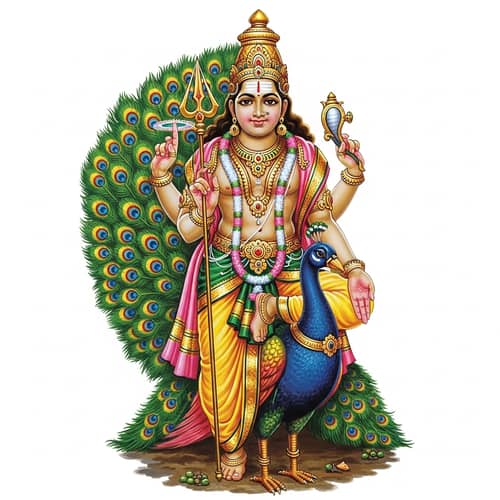 Lord Subramanya on Peacock: Vibrant Divine Pose and Blessing