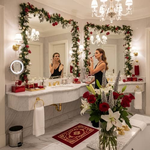 Elegant Christmas-Themed Women's Bathroom | Award Ceremony Prep