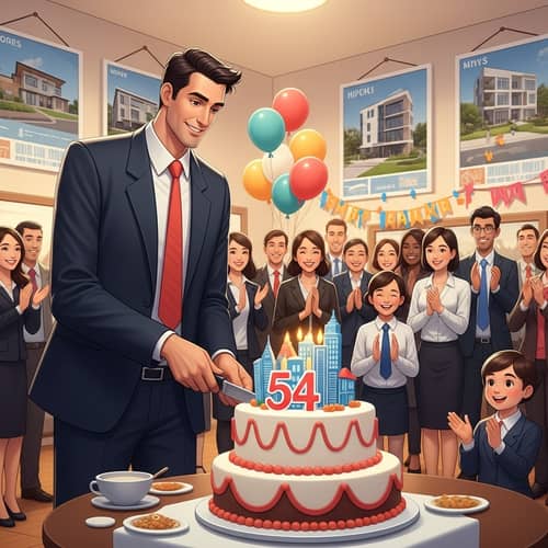 Diverse 54-Year-Old Real Estate Manager Birthday Celebration
