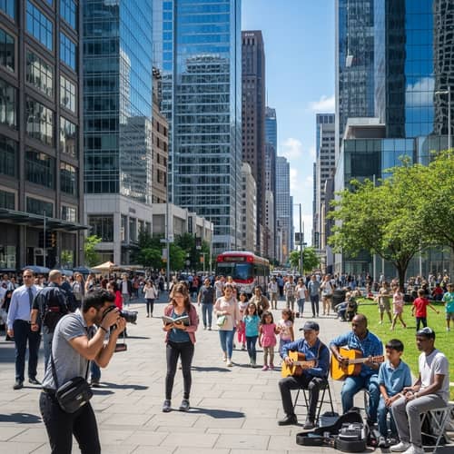 Crowded City Scene on a Sunny Day - Vibrant Diversity Captured