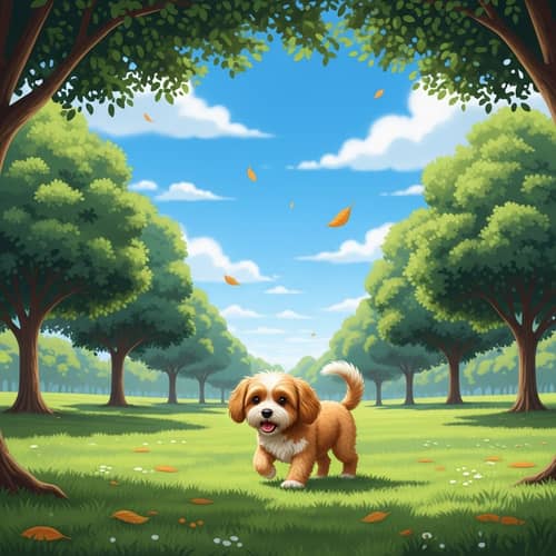 Playful Fluffy Dog Walking in Green Park | Sunny Day Joy