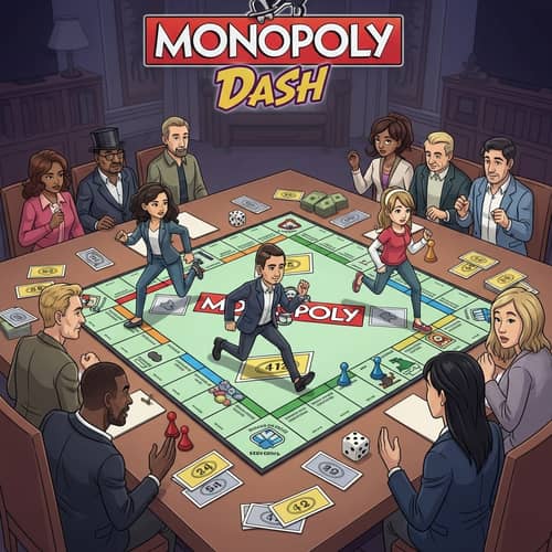 Monopoly Dash Board Game Illustration with Diverse Players