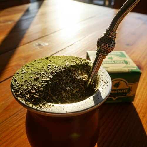 Traditional Yerba Mate Cup with Bombilla | Rustic Wooden Table