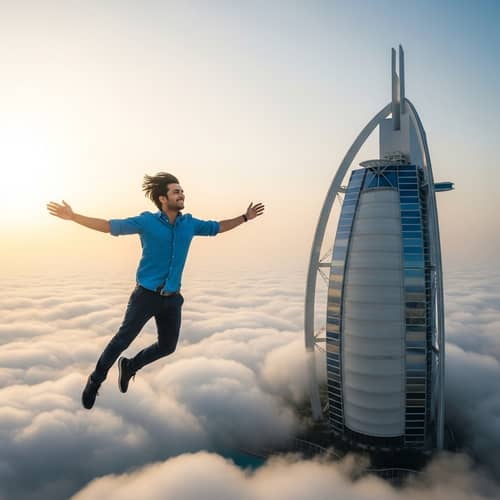 Soaring Above the Clouds Next to Burj Khalifa