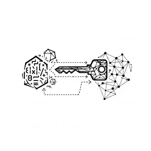 Encrypted Message Sent Through Network - Black and White Vector Image