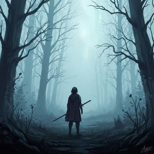 Mystical Figure in a Vibrant Forest Scene