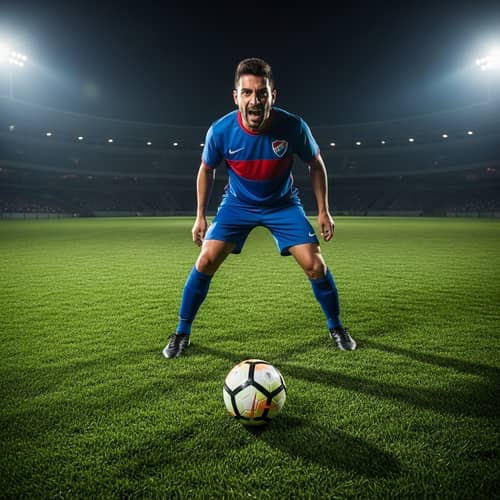 Professional South American Football Player Dribbling on Grass Field