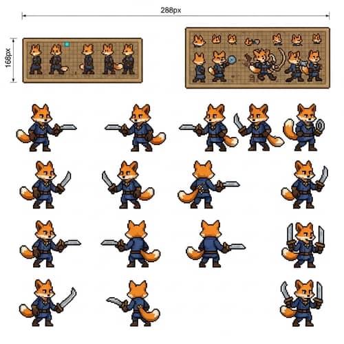 Anthropomorphic Fox Sprite Sheet for Dungeons and Dragons Style RPG