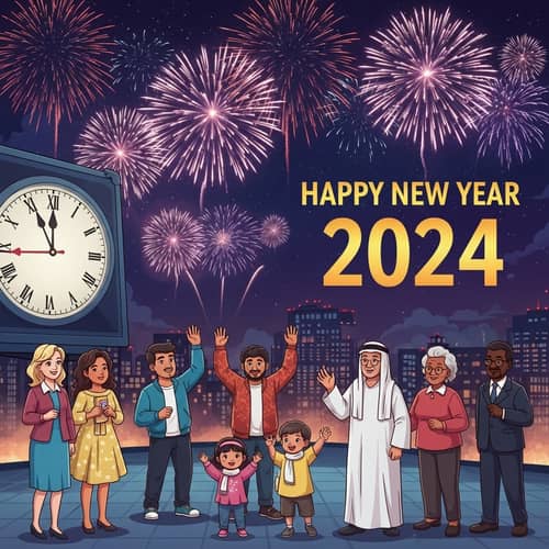 New Year 2024 Celebration: Dazzling Fireworks & Global Unity