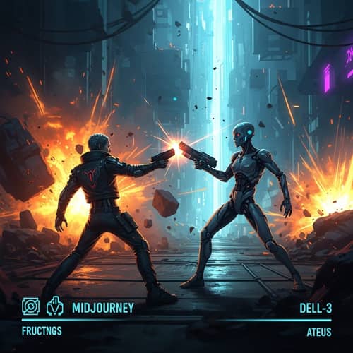 Midjourney vs Dell-3: Cyberpunk Battle of the Future