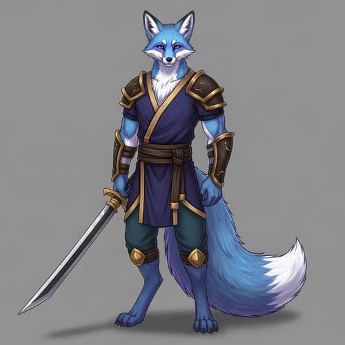 Male Fox Demi-Human with Blue and Purple Fur