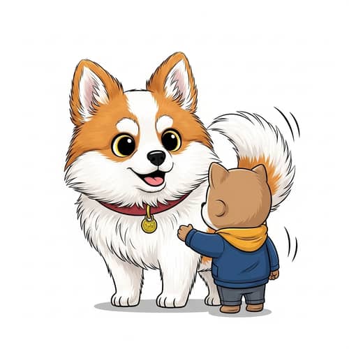 White and Orange Fluffy Dog Wagging Tail | Friendly Interaction