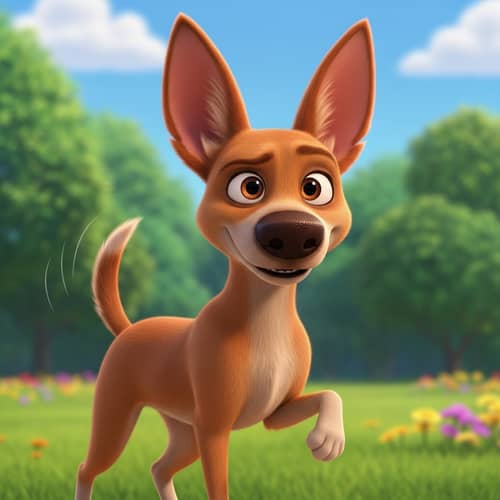 Pixar-Style Digital Animation of Light Brown Dog with Fox-Like Ears