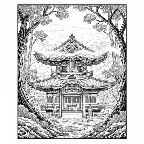 Serene Japanese Temple Illustration