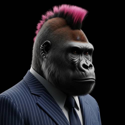 Punk Gorilla in Blue Striped Suit | Unique Fashion Statement