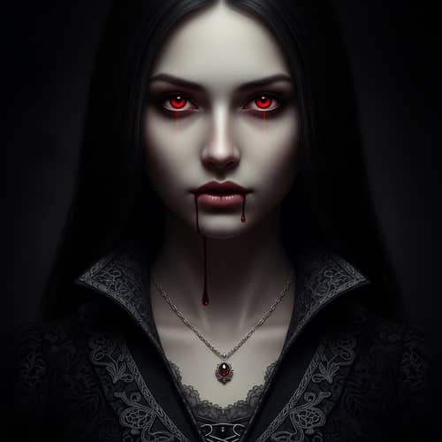 Gothic Girl with Astonishing Red Eyes | Dark Background