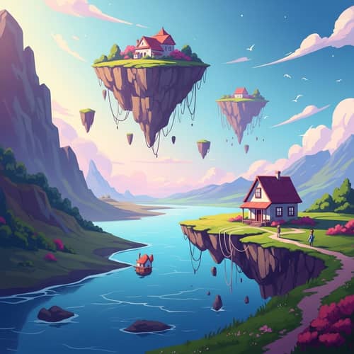 Surreal Floating Islands Landscape | Vibrant Dreamlike Scene