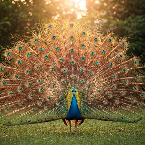 Vivid Orange, Soft Pink, Striking Blue & Yellow Tail Peacock