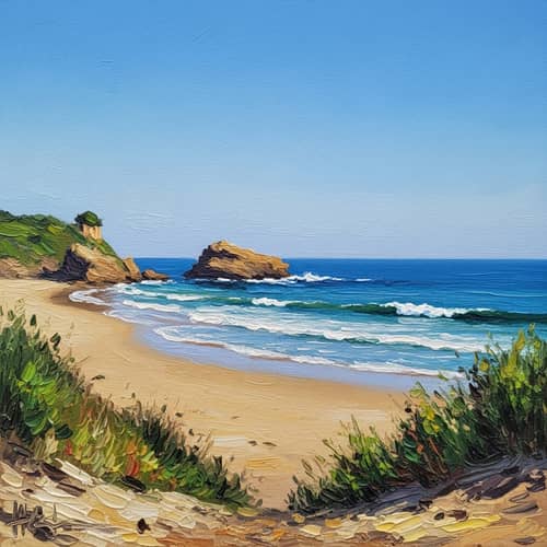 Impressionist Oil Painting of Biarritz Coast