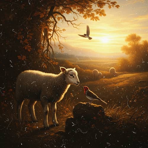 Serene Countryside Scene: Lamb and Nightingale in Spanish Baroque Art
