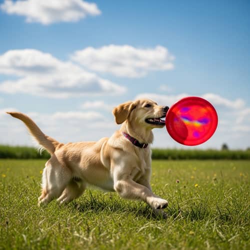 Playful Golden Retriever Puppy Romping in Verdant Field | Sunny Afternoon